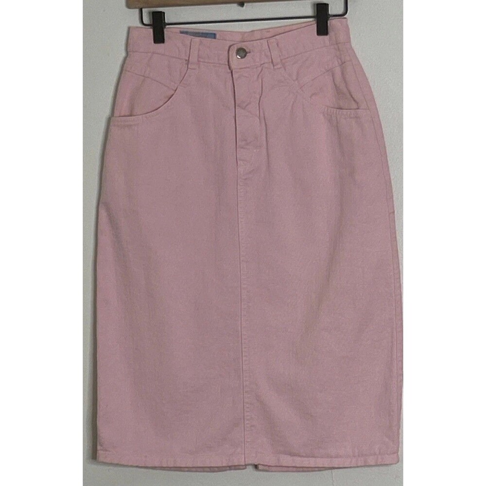 Vintage Rafferty jean skirt Light Pink Denim Midi Length Back Pockets Size 9